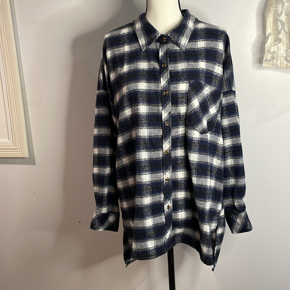 Ci Sonó Plaid Collection Shirts Womens L Plaid Button Up Long Sleeve Blue/White - Picture 9 of 13